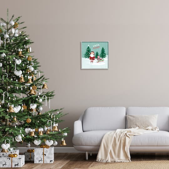 Stupell Industries Winter Wishes Santa Claus & Sled Framed Giclee Art